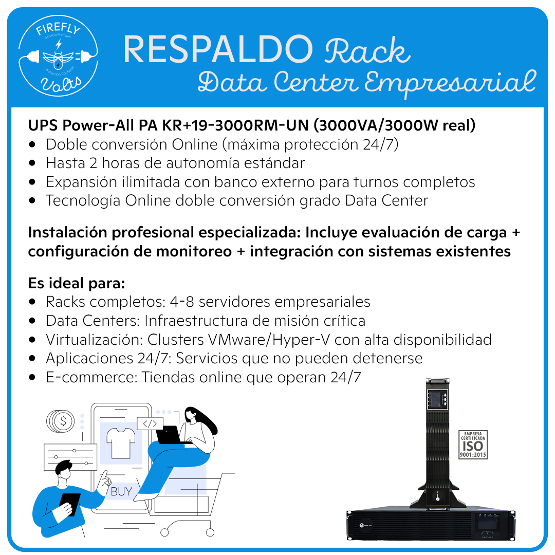 Respaldo Rack 3000W Doble Conversión | UPS 2U Alta Capacidad | Data Center Empresarial